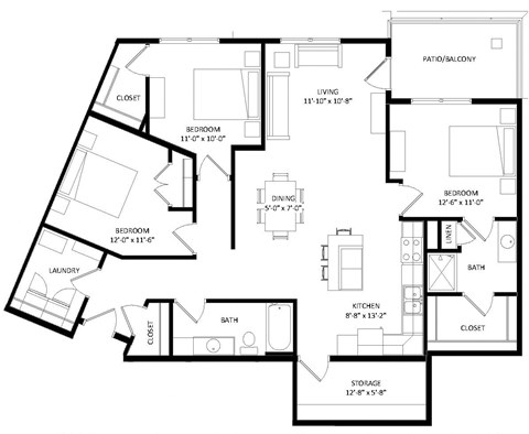 3 Bedroom L2 SIM Floor Plan at Two Points Crossing, Madison